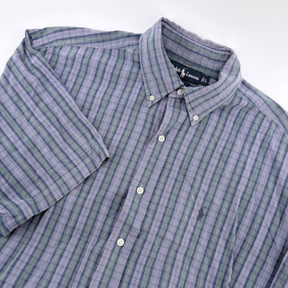 Ralph Lauren Button down short sleeve shirt Mens XL blue green plaid pony logo